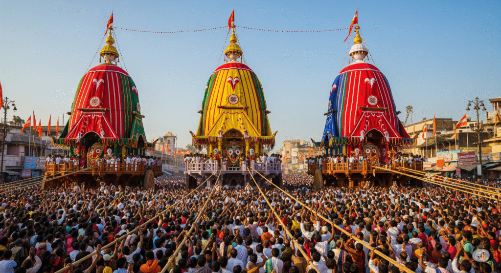 पुरी जगन्नाथ मंदिर, रथयात्रा उत्सव, ओडिशा का प्रमुख धार्मिक स्थल" भारत की टॉप 10 धार्मिक यात्रा